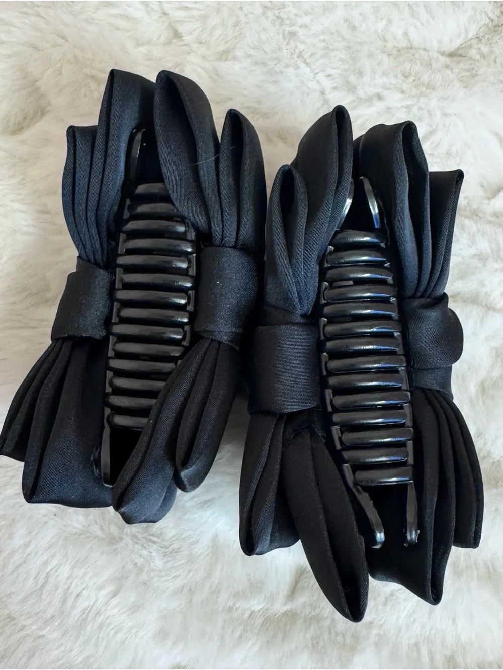 Black Bow Hair Claw Clip 2 Piece Set - Classic Satin Style